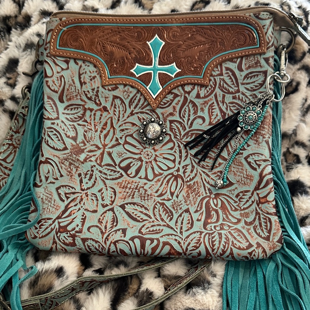 Myra Bag Turquoise and Brown Crossbody Bag